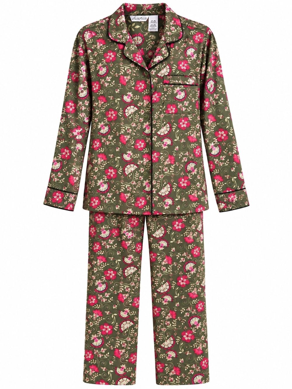 Secret Treasures 2XL Silky Satin Floral Pajama Set Dark Green NWOT